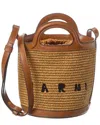 Marni Mini Raffia Effect & Leather Bucket Bag In Brown