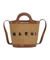 Marni Light Brown Woven Fabric And Leather Bag With Circular Handles In Brown