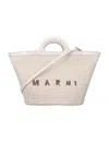 Marni Tropicalia Small Trapezoidal Woven Tote Bag In Neutral