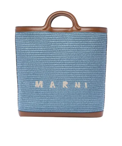 Marni Tropicalia Straw Tote Bag In Blue