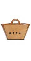 Marni Tropicalia Small Leather And Embroidered Faux Raffia Tote In Neutrals
