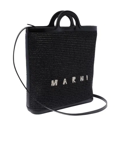 MARNI MARNI TROPICALIA LOGO EMBROIDERED RAFFIA TOTE BAG