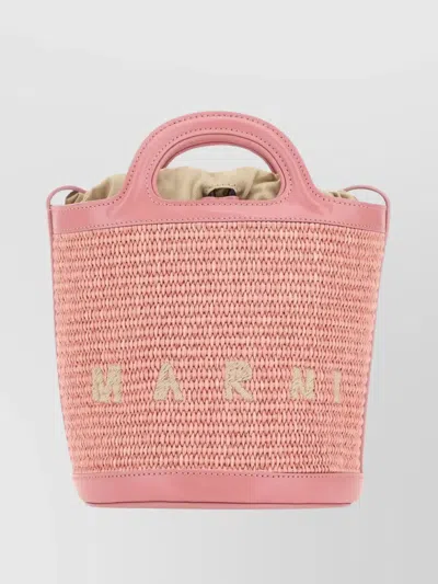 Marni Tropicalia Woven Leather And Raffia Bucket Bag In Pink