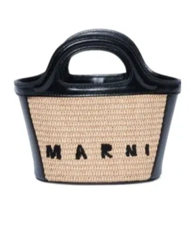 Marni Tropicallia Logo-embroidered Bucket Bag In Nude