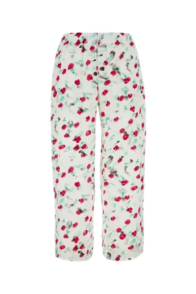 Marni Floral Printed Cropped Satin Trousers In Multicolor