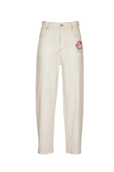 Marni Denim Pants With Flowers Patches In White