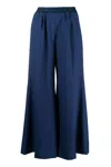 Marni Logo-waistband Wide-leg Trousers In Blue Blu E Verdi