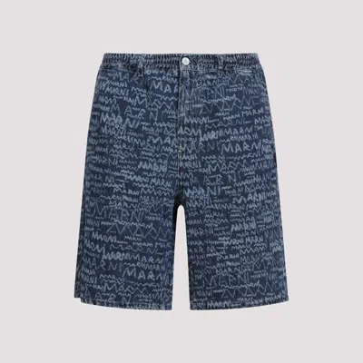 Marni Logo Denim Shorts In Blue