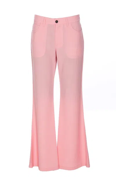 Marni Logo Embroidery Wool Pants In Pink