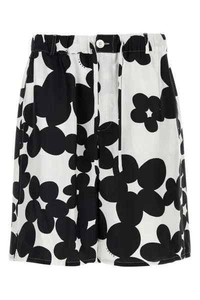 Marni Printed Silk Bermuda Shorts In Black