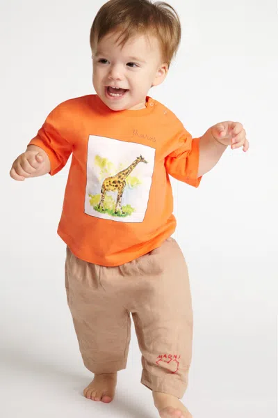 Marni Babies' Trousers With Embroidered Logo In Brown