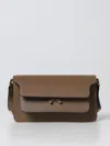 Marni Leather Shoulder Bag With Exterior Pocket In Beige