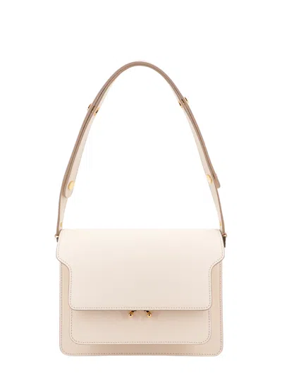 Marni Trunk Leather Shoulder Bag In White