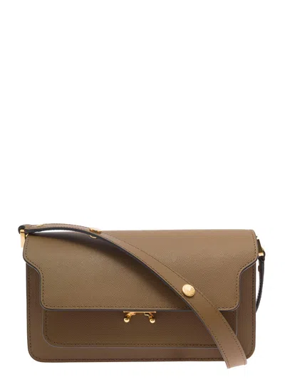 Marni Trunk Brown Shoulder Bag With Push-lock Fastening In Leather Woman