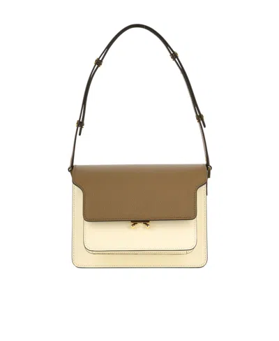 Marni Brown White And Orange Saffiano Leather Trunk Bag