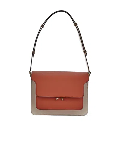 Marni Trunk E/w Leather Shoulder Bag In Brown