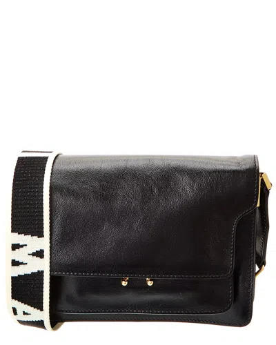 Marni Trunk Medium Leather Shoulder Bag In Black