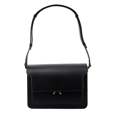 Marni Trunk Saffiano Shoulder Bag In Black