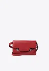 Marni Trunkaroo Calf Leather Clutch In Red