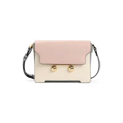 MARNI MARNI TRUNKAROO MEDIUM BEIGE AND PINK LEATHER SHOULDER BAG