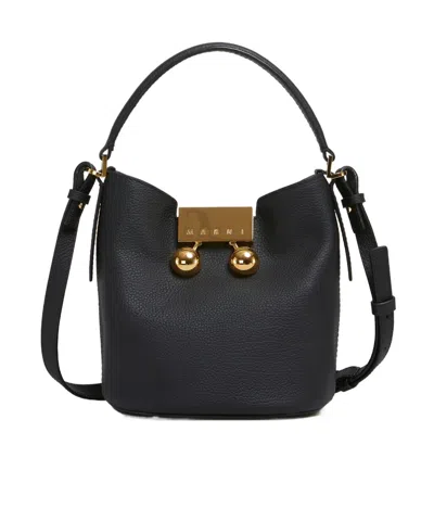 Marni Trunkaroo Pebbled-leather Bucket Bag In Black