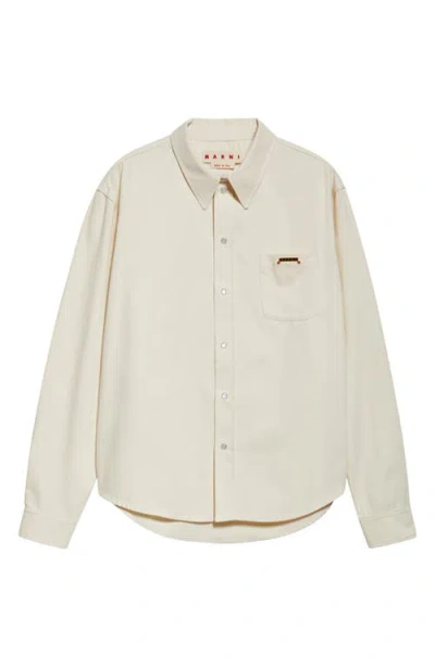 Marni Trunkaroo Plaque Embellished Denim Overshirt In Bone