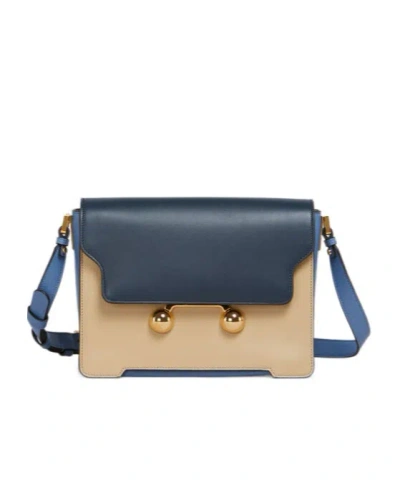 MARNI BLUE, BEIGE E LIGHT BLUE LEATHER TRUNKAROO MEDIUM SHOULDER BAG