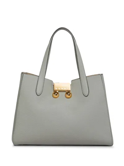Marni Trunkaroo Small Calfskin Tote Bag In Storm
