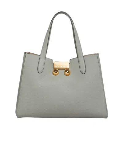 MARNI GREY LEATHER TRUNKAROO TOTE HANDBAG