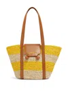 Marni Trunkaroo Small Leather-trimmed Striped Raffia Tote In Nude