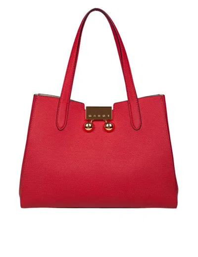 Marni Red Leather Trunkaroo Small Tote In 00r69 Hot Red