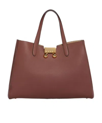 MARNI BRICK RED LEATHER TRUNKAROO TOTE MEDIUM HANDBAG