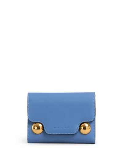 Marni Trunkaroo Trifold Leather Wallet In Blue