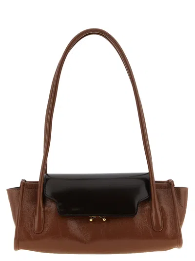 Marni Brown And Black Leather Trunkette Bag In Red