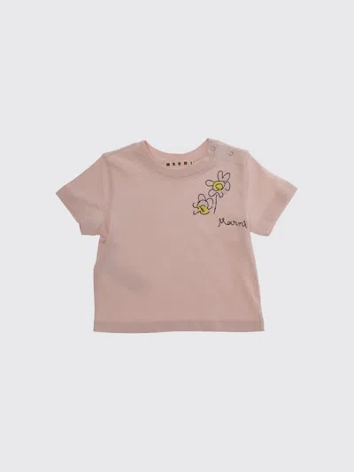 Marni Babies'  Cotton T-shirt With Sewn Logo In Pink