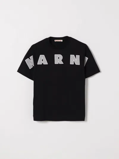 Marni Jersey T-shirt With Logo Embroidery Kids In Black