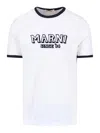 Marni Crew Neck T-shirt With Front Logo And Ribbed Accents In White