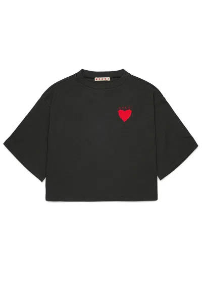 Marni Kids' Heart-print T-shirt In Black