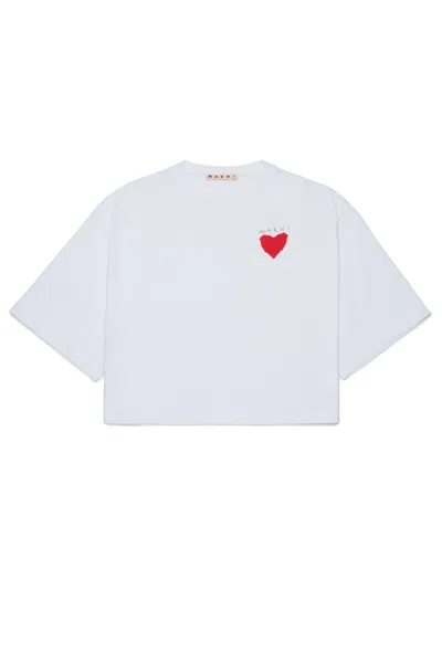 Marni Kids' Heart-print T-shirt In White
