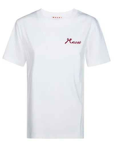 Marni Short-sleeve White T-shirt With Elegant Embroidered Detail
