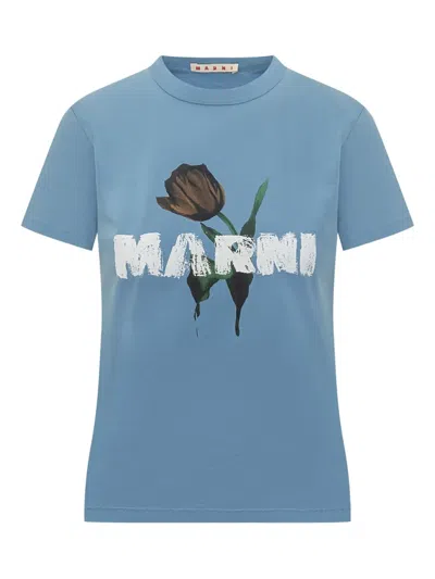 Marni Tulip-print T-shirt In Blue