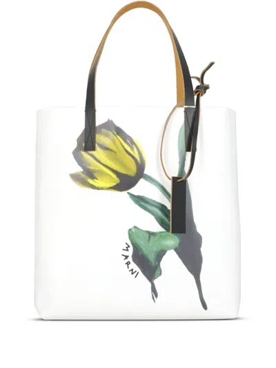 Marni Tulip-print Tote Bag In White