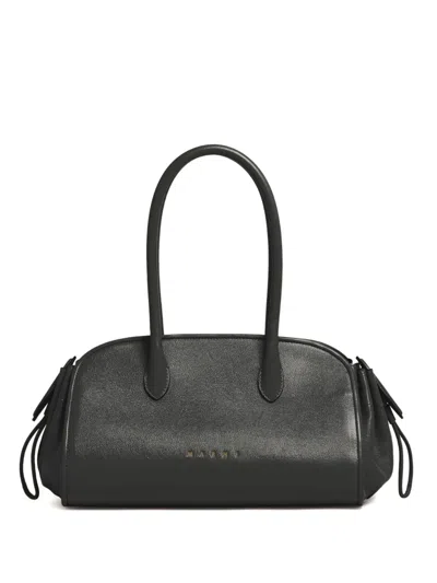 Marni Tulipea Drawstring Leather Tote Bag In Black