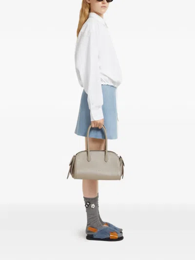 Marni Tulipea Leather Tote Bag In Gray