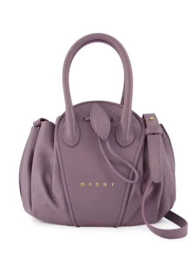 Marni Logo Stamped Tulipea Small Handbag In Purple