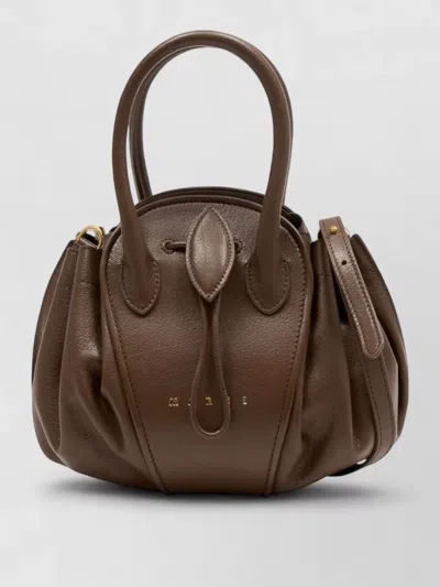 Marni Tulipea Small Shoulder Tote Leather In Brown