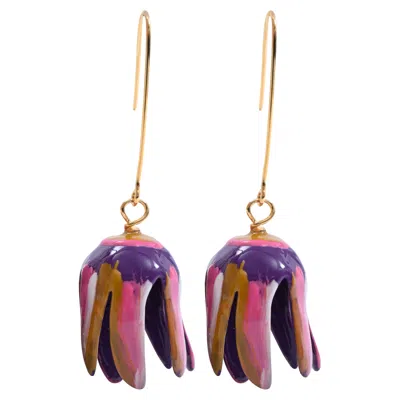 Pre-owned Marni Tulip-shaped Drop Earrings In Multicolor Brass In Gold