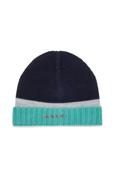 Marni Turn-up Beanie With Front Logo In Multi