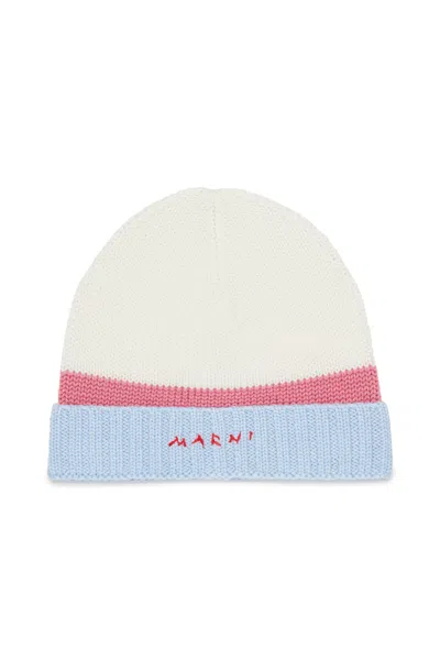 Marni Turn-up Beanie With Front Logo In Multi