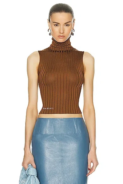 Marni Brown Turtleneck Tank Top In 00m28 Cigar